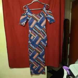 VINTAGE SEXY SI STYLE- BODYCON DROP SHOULDER MAXI DRESS WITH 27" SLIT/M/